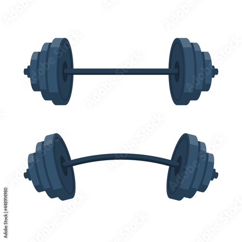 Dumbbell icon cartoon style. Vector illustration flat design. Isolated on white background. Sports equipment. Element for logo, emblem poster and banner. Template for sport icon.
