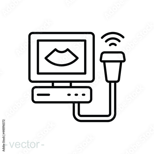 Ultrasound line icon. Simple outline style. Examination, sonography, heart, pictogram concept. Vector illustration isolated on white background. Editable stroke. EPS 10