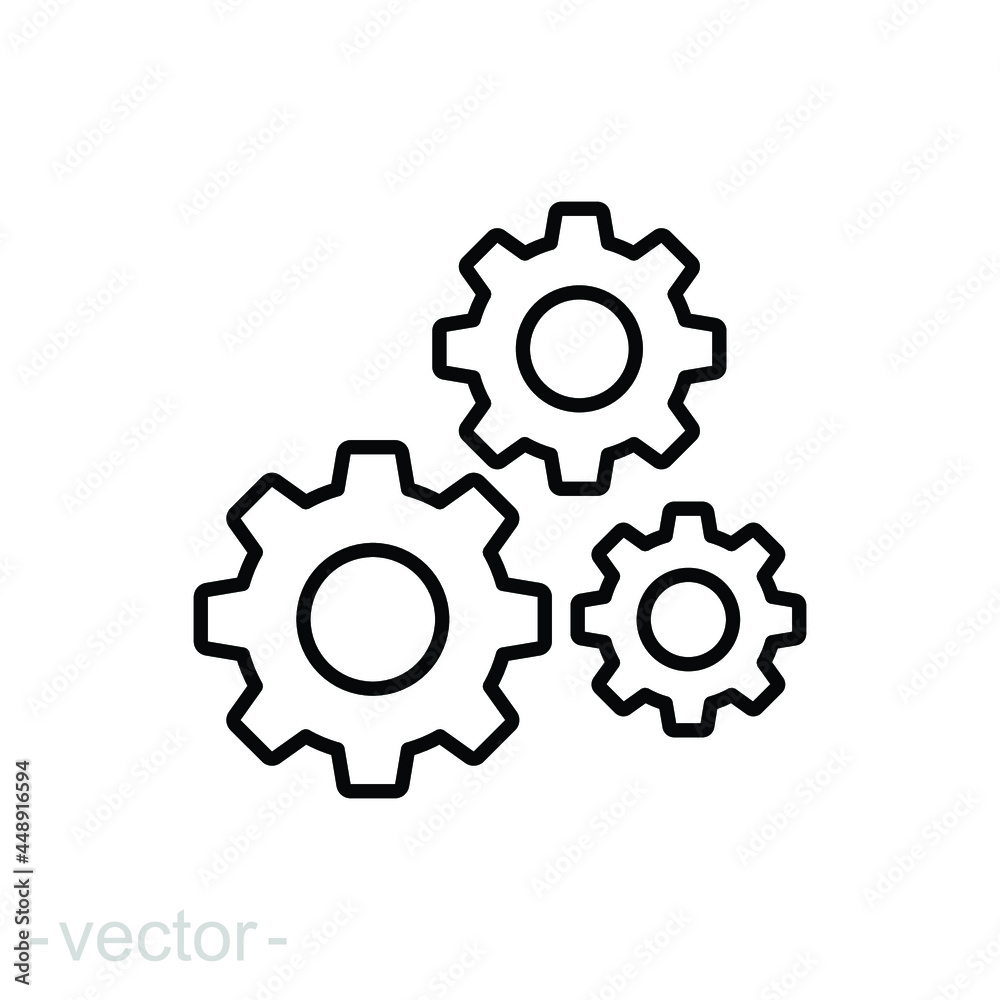 Gear line icon. Simple outline style. Two, three, technology, service, wheel concept. Vector illustration isolated on white background. Editable stroke. EPS 10 Gear line icon. Simple outline style. Two, three, technology, service, wheel concept. Vector illustration isolated on white background. Editable stroke. EPS 10