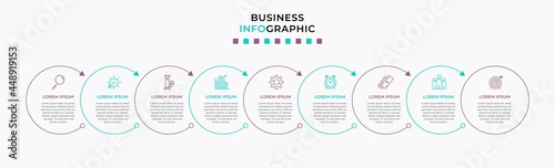 Vector Infographic design business template with icons and 9 options or steps. Can be used for process diagram, presentations, workflow layout, banner, flow chart, info graph