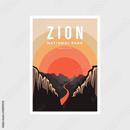 Fotografia Zion National Park poster vector illustration design, canyon and river poster