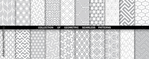 Geometric set of seamless gray and white patterns. Simple vector graphics.