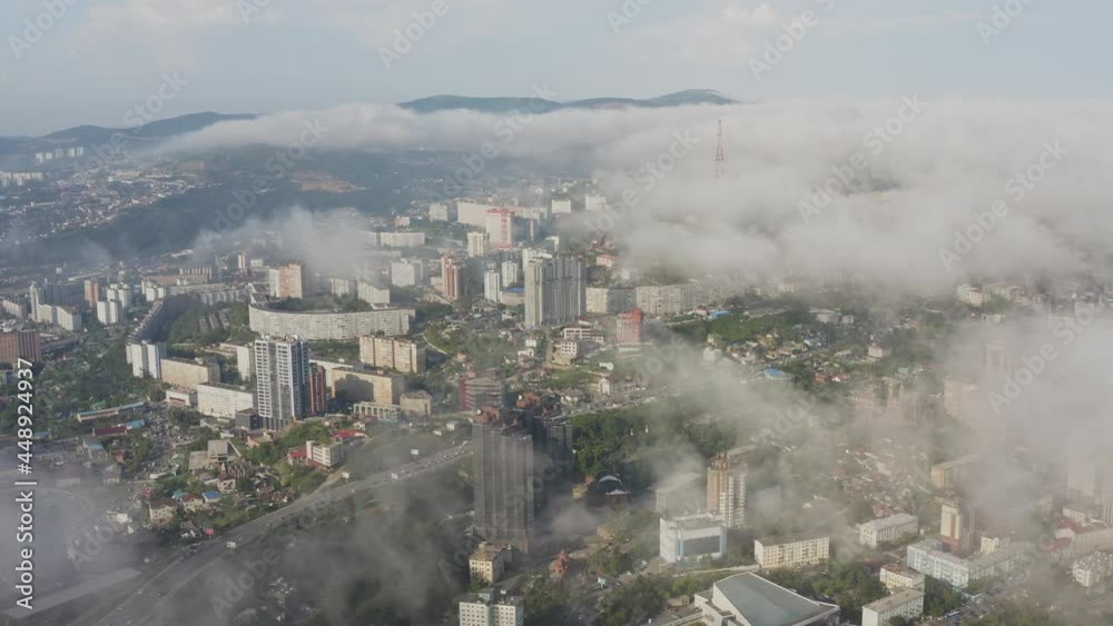Aerial view of the center of Vladivostok at sunset, Russia Aerial view of the center of Vladivostok at sunset, Russia