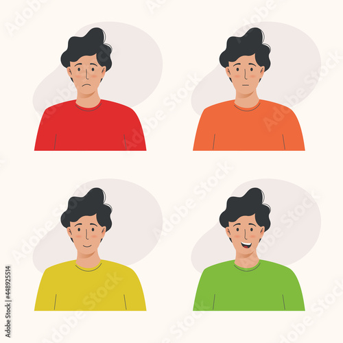 Young man has various facial expressions