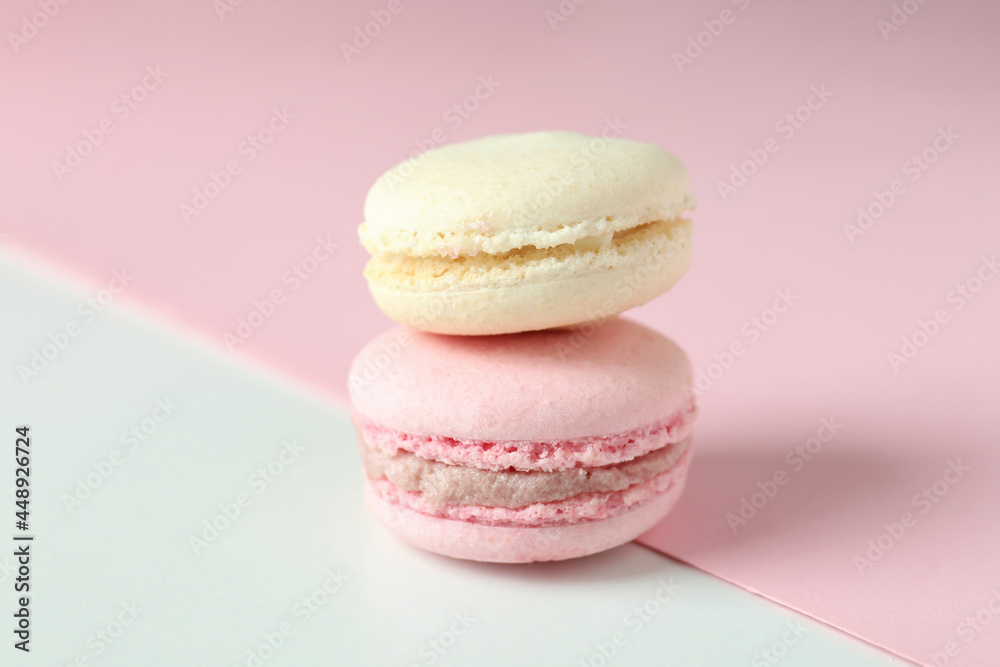 Concept of tasty dessert with delicious macaroons