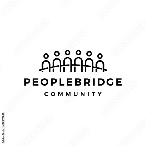 people bridge group six 6 community family connection team work construction logo vector icon illustration