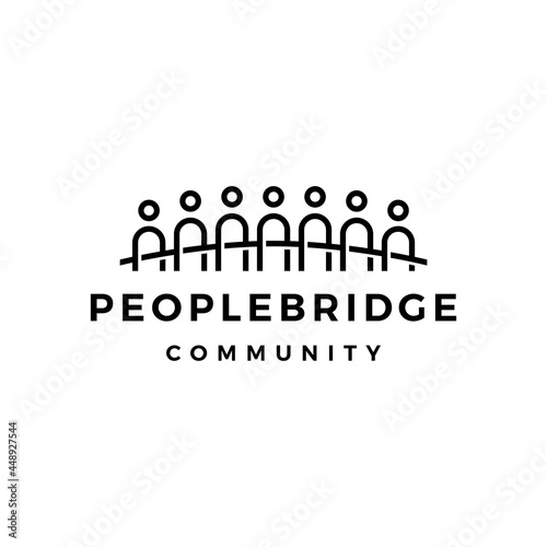 people bridge group seven 7 community family connection team work construction logo vector icon illustration