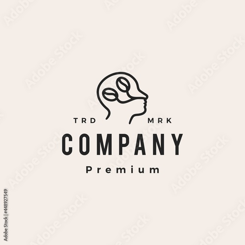 aromatic coffee brain think neuron cafein hipster vintage logo vector icon illustration