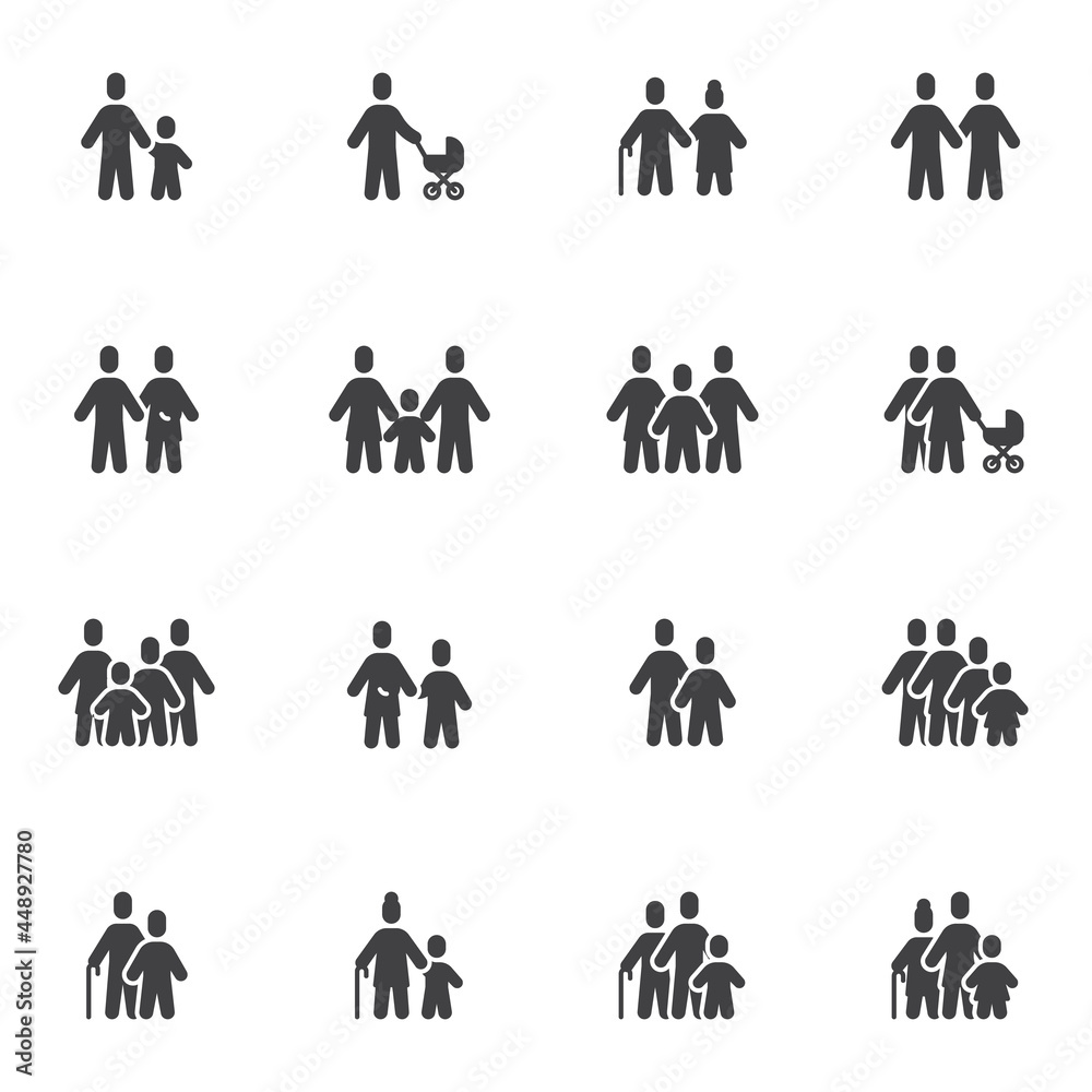Family people vector icons set