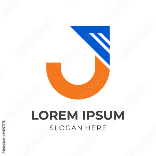 Free Download letter J logo vector with flat style blue and orange color style - GFXLoad