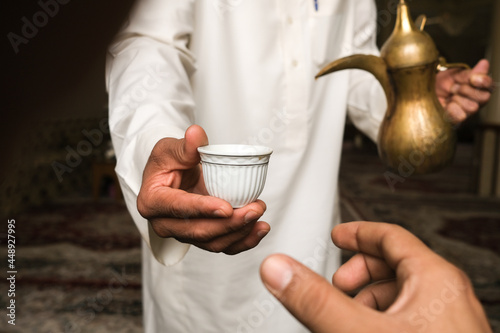 Fototapeta photo of traditional Arab coffee in mosque