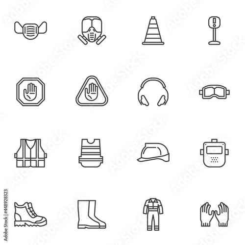 Personal protective equipment line icons set