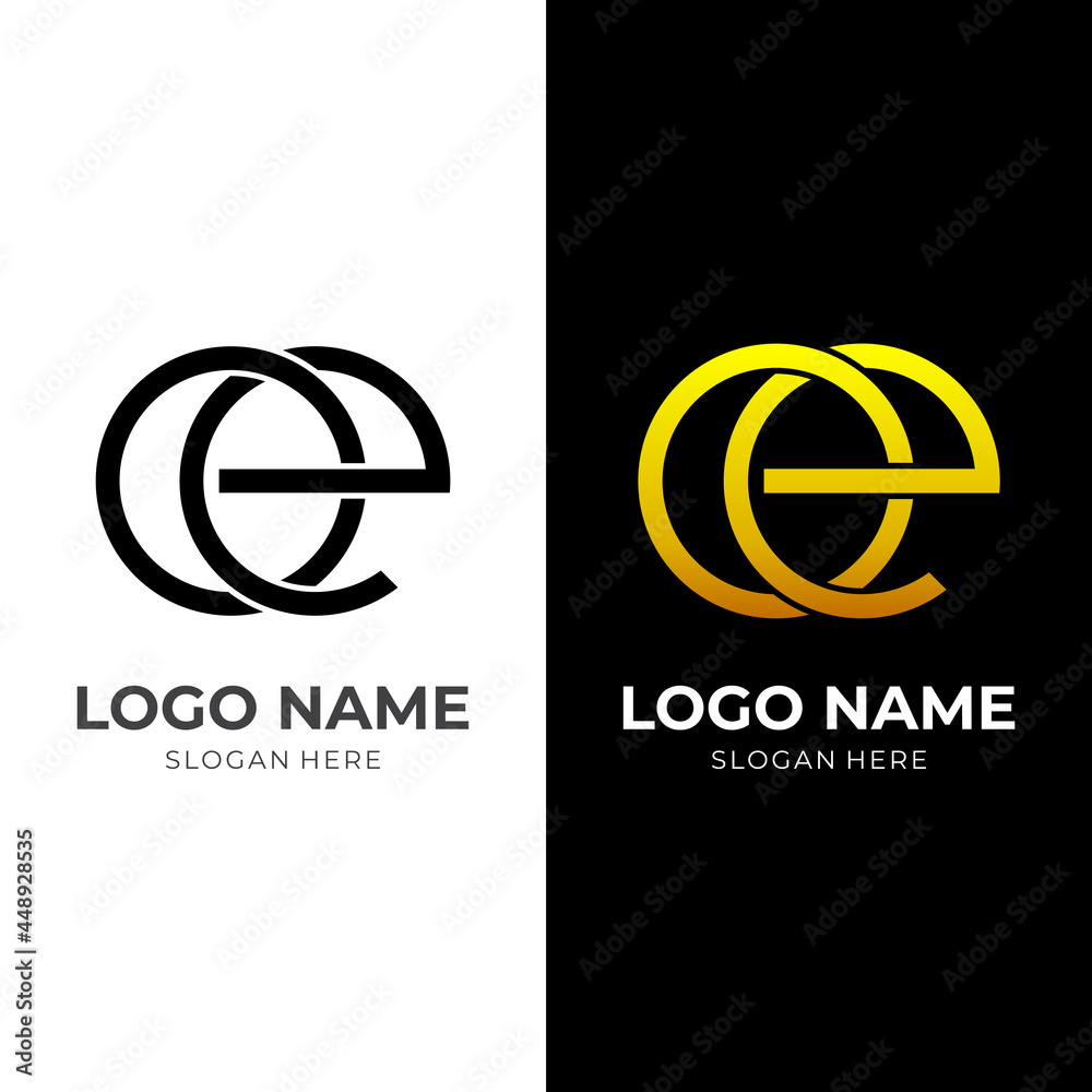 letter oe logo concept with flat black and gold color style letter oe logo concept with flat black and gold color style