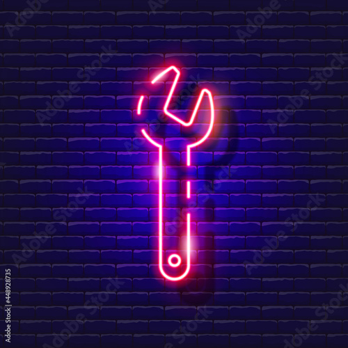 Wrench neon icon. Vector illustration for design. Repair tool glowing sign. Construction tools concept.