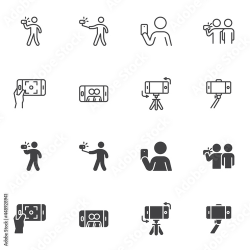 Selfie photo icon set