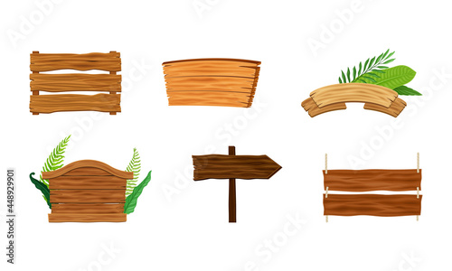 Fototapeta Naklejka Na Ścianę i Meble -  Wooden Signs and Billboards as Rustic Destination Pointing and Advertisement Vector Set