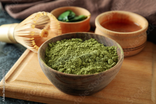 Concept of japanese tea with matcha, close up