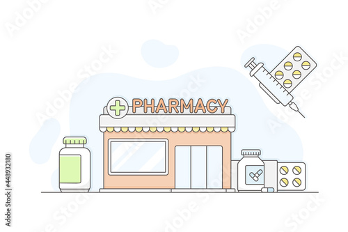 Municipal or City Services for Citizen with Pharmacy Department Vector Illustration