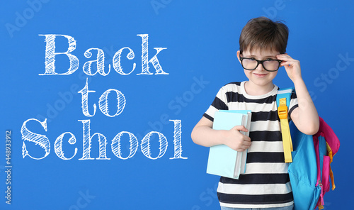 Little schoolboy on color b...