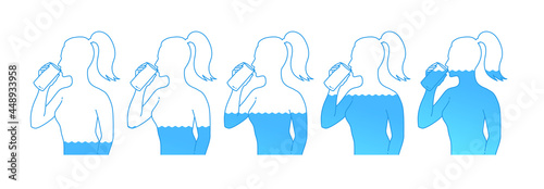 Collection of female silhouettes drinking water