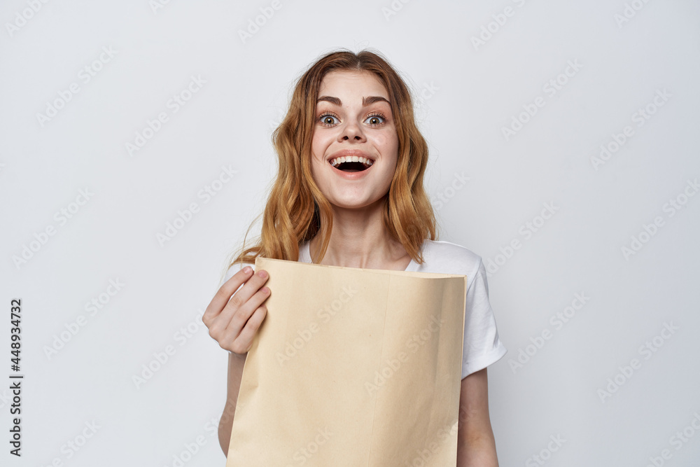 woman with craft bag shopping delivery lifestyle woman with craft bag shopping delivery lifestyle