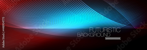 Abstract neon glowing light in the dark with waves. Shiny magic energy and motion concept, vector abstract wallpaper background