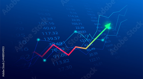 Business candle stick graph chart of stock market investment trading on blue background. Bullish point, up trend of graph. Economy vector design