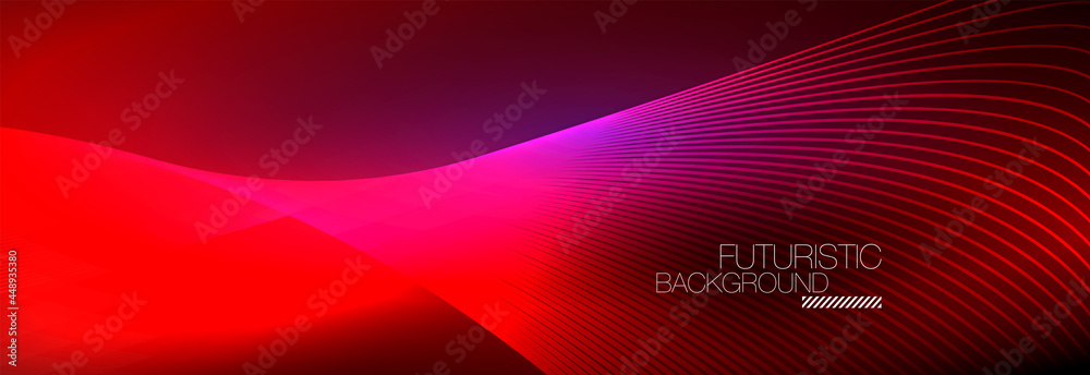 Abstract neon glowing light in the dark with waves. Shiny magic energy and motion concept, vector abstract wallpaper background Abstract neon glowing light in the dark with waves. Shiny magic energy and motion concept, vector abstract wallpaper background