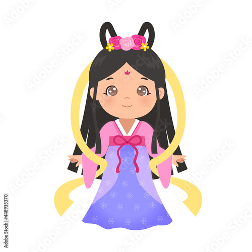 Mid autumn festival princess Chang-e clip art. Flat vector cartoon style