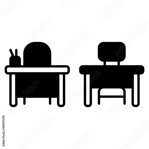 Desk icon with glyph style. Suitable for website design, logo, app and UI. Based on the size of the icon in general, so it can be reduced.