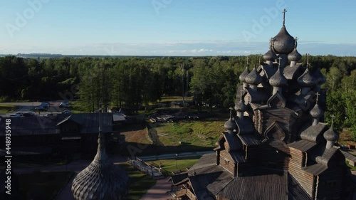Flight over the Intercession Church in the ethno park Bogoslovka estate.