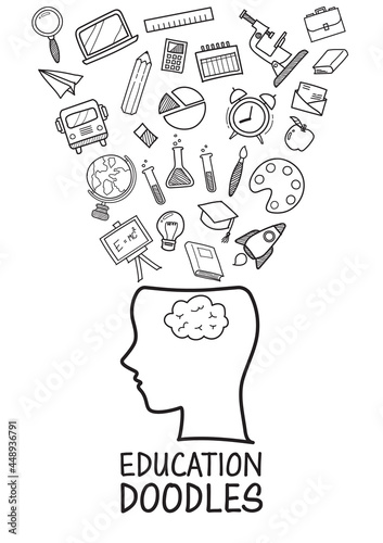 Human head with education doodles icons collection