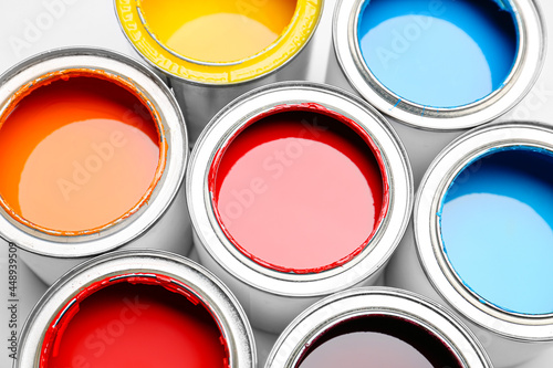 Paint cans on white backgro...