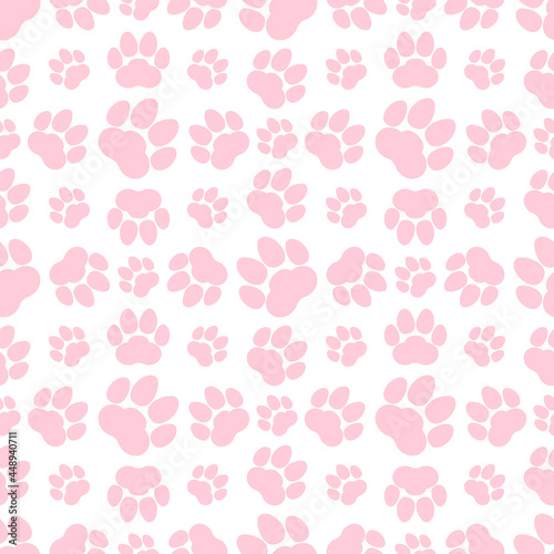 Wallpaper Mural Pink paw print seamless repeating background pattern. Cat or dog footprints. Vector illustration.  Torontodigital.ca
