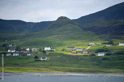 Quirang range seen from Staffin Bay, Isle of Skye, Inner Hebrides, Scotland  photo