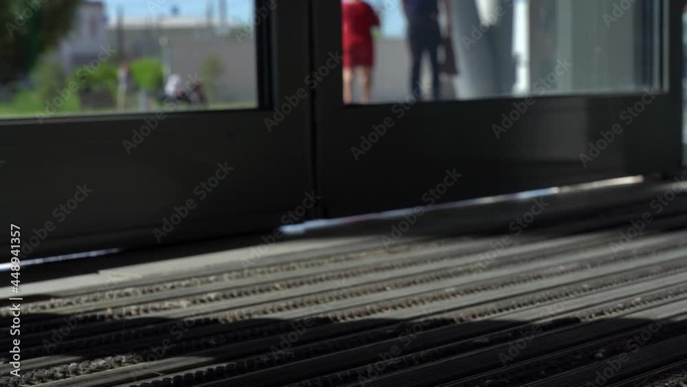 Automatic Sliding Shopping Mall Doors. Closeup.