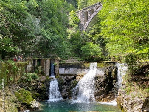 Sum Falls in the Vintgar Gorge or Bled Gorge - Bled, Slovenia (Triglav National Park) - Der Wasserfall Sum am Ende der Vintgar-Klamm / Vintgarklamm - Bled, Slowenien (Triglav-Nationalpark) - Slap Šum photo