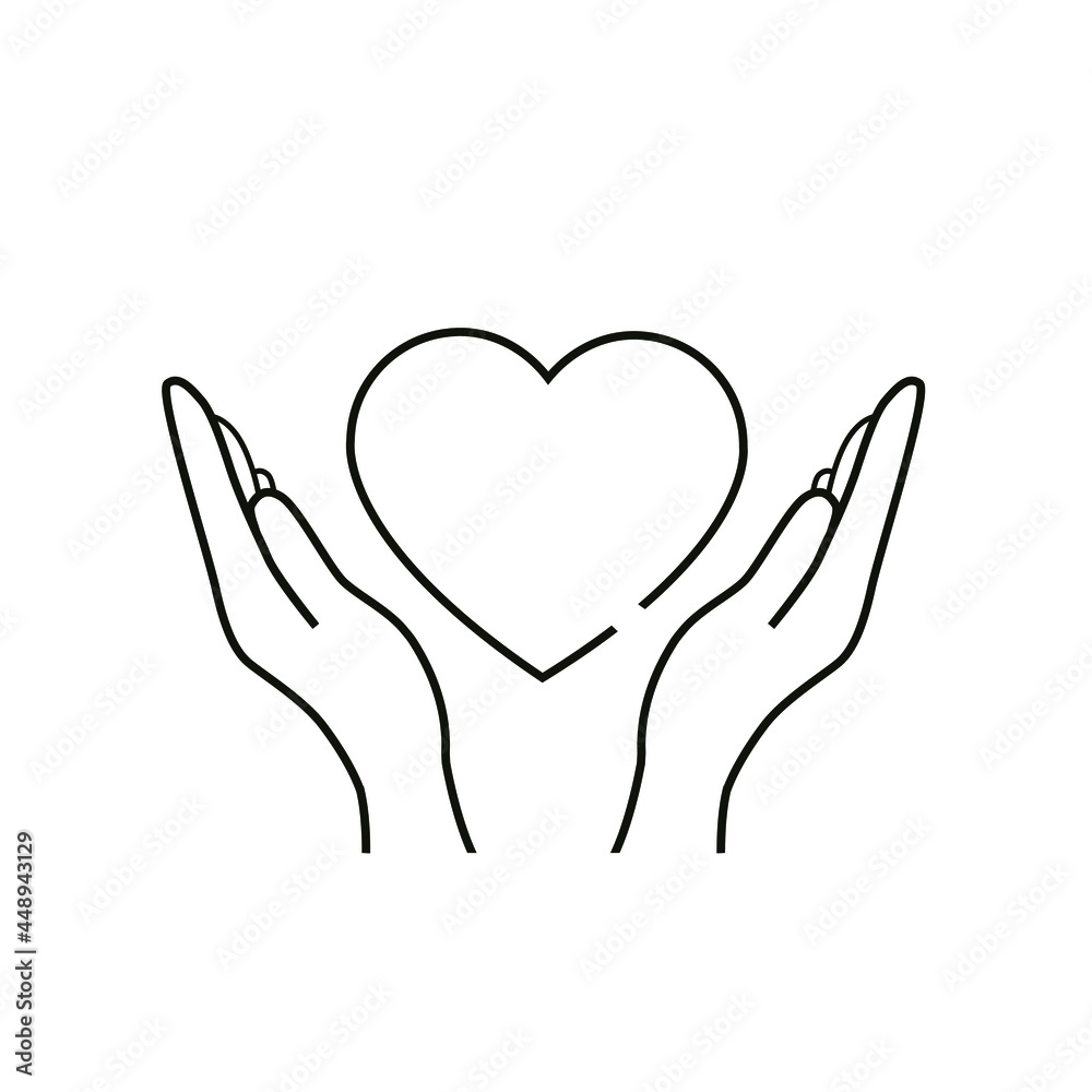 Obraz premium Healthcare hands holding heart flat vector icon line for apps and website.
