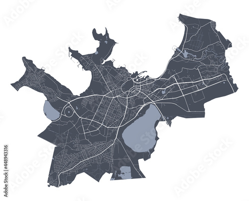 Tallinn map. Detailed map of Tallinn city poster with streets. Cityscape vector.