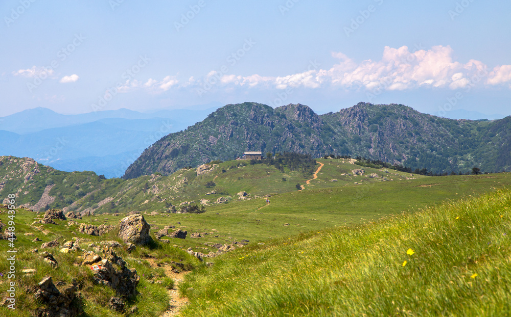 View of Argentea Refuge on Mount Argentea, a mountain in the Ligurian Apennines, 1,082 metres high, in the western part of the province of Genoa, Italy.