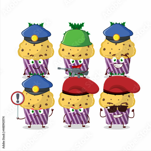 A dedicated Police officer of cupcake with holly berry mascot design style