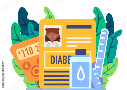 woman with diabetes should control her blood glucose regularly no sugar and eats healthy food likes green vegetables and using insulin if it is needed and change her lifestyle blue green orange