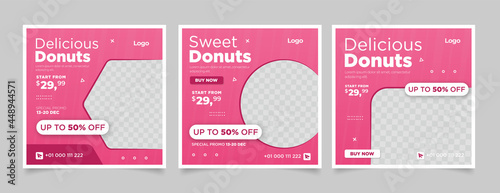Sweet and delicious Doughnuts square flyer template