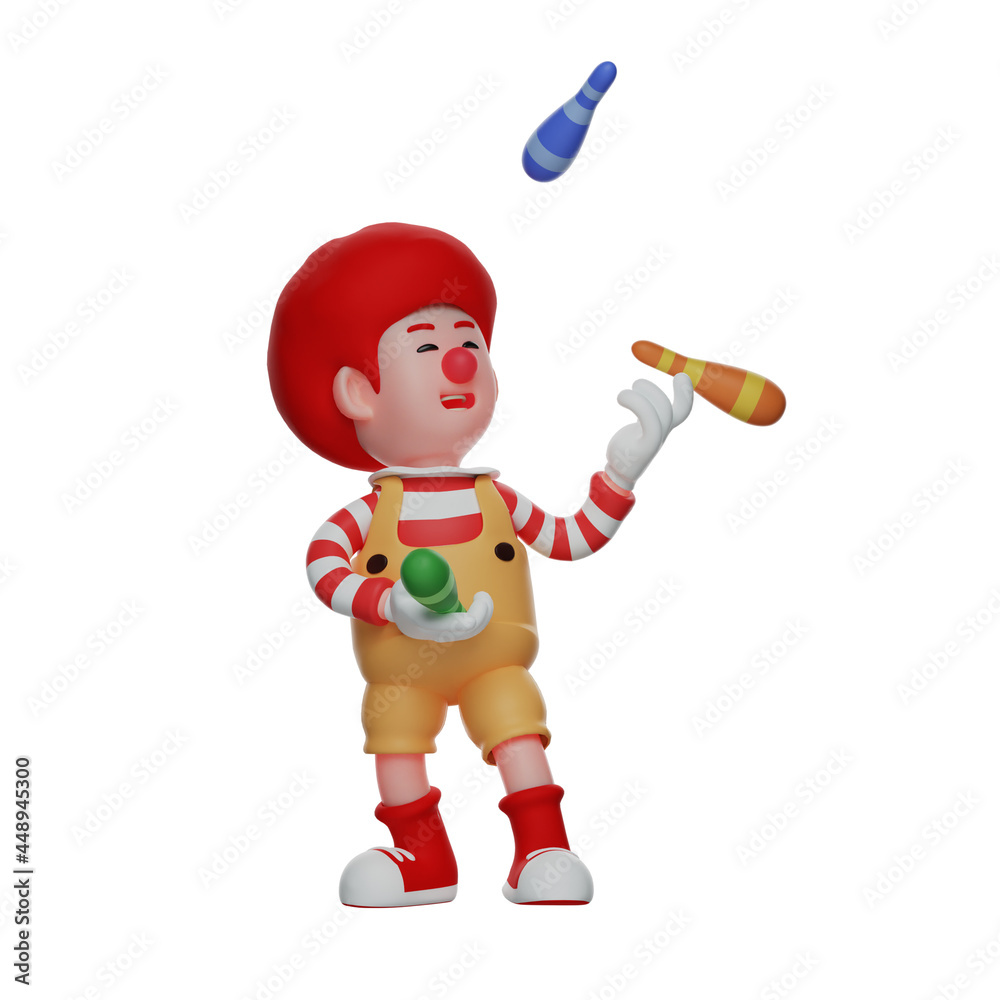3D Clown Boy Cartoon Character as a talented juggler