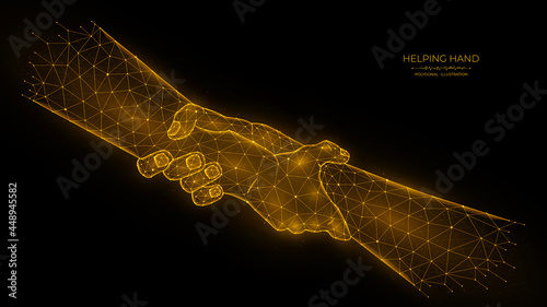 Helping hand low poly art. Polygonal vector illustration of human hands holding each other. Concept of salvation.