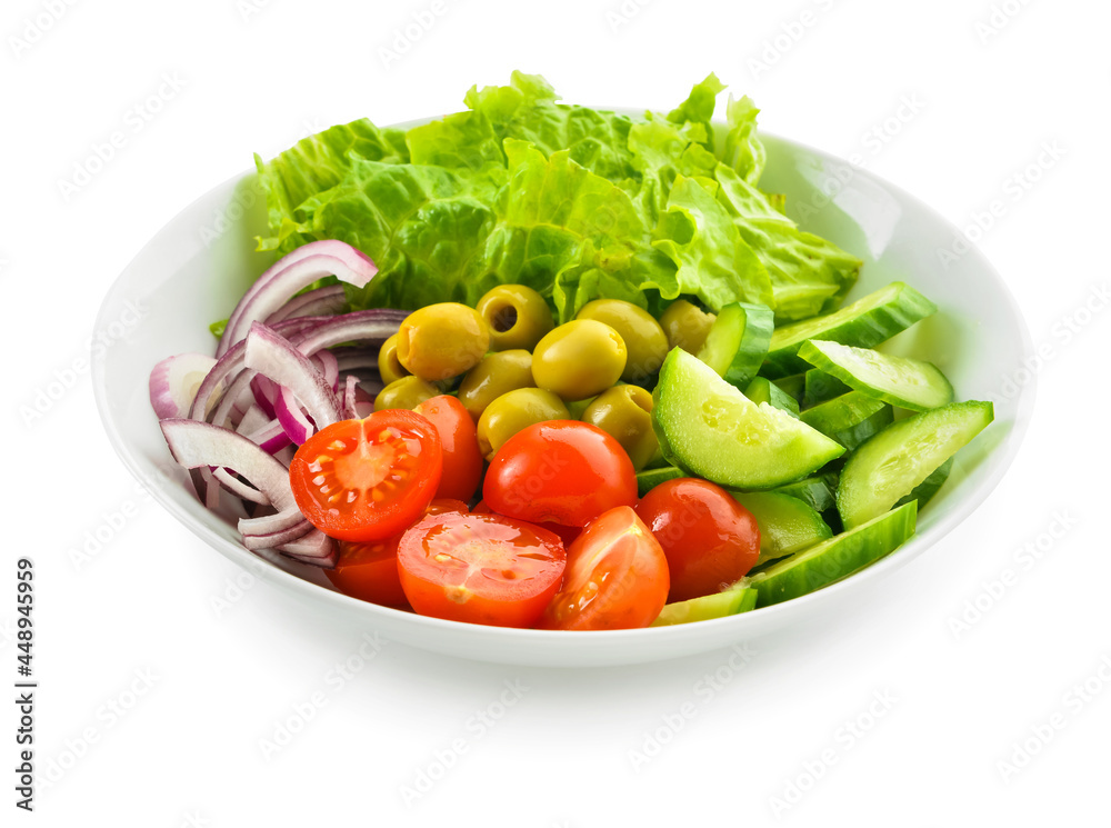 Bowl of fresh vegetable salad on white background Bowl of fresh vegetable salad on white background