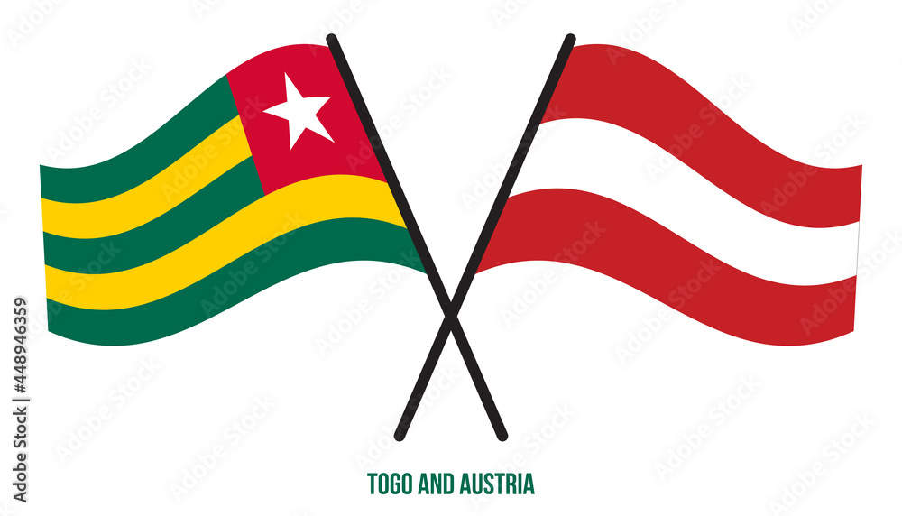 Togo and Austria Flags Crossed And Waving Flat Style. Official Proportion. Correct Colors. Togo and Austria Flags Crossed And Waving Flat Style. Official Proportion. Correct Colors.