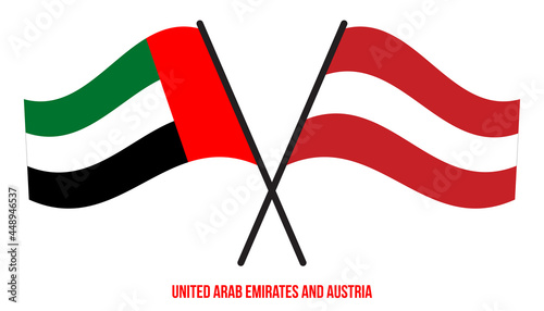 United Arab Emirates and Austria Flags Crossed And Waving Flat Style. Official Proportion.