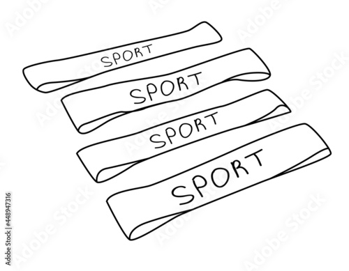 Sports elastic bands for resistance training. Home gym equipment for fitness exercise. Vector outline hand drawn illustration in doodle style