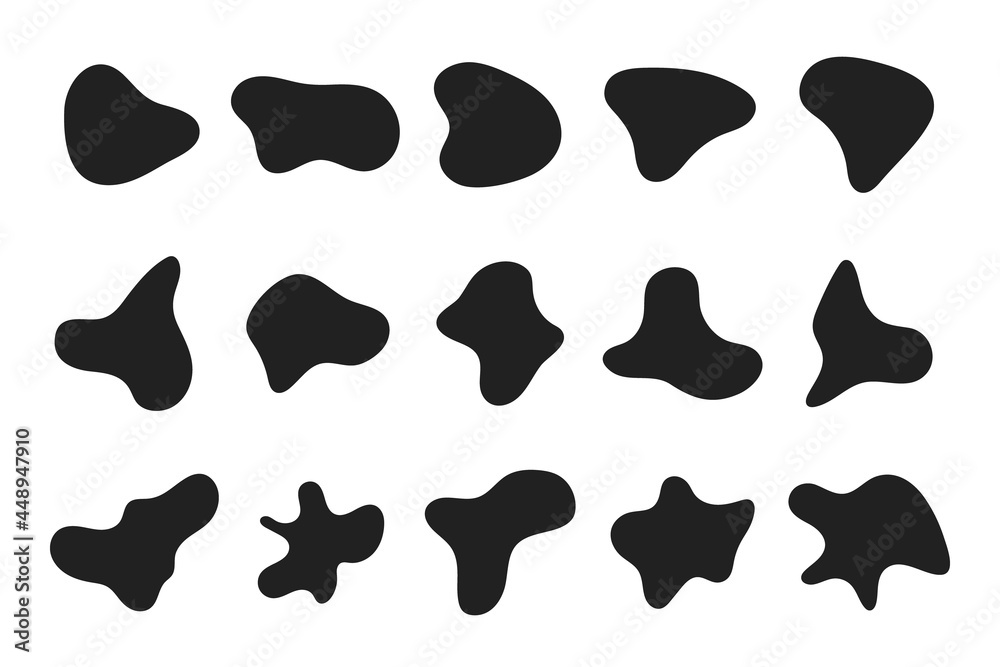 Random abstract liquid organic black irregular blotch shapes flat style design fluid vector illustration set banner simple shape template for presentation design, flyer, isolated on white background. Random abstract liquid organic black irregular blotch shapes flat style design fluid vector illustration set banner simple shape template for presentation design, flyer, isolated on white background.